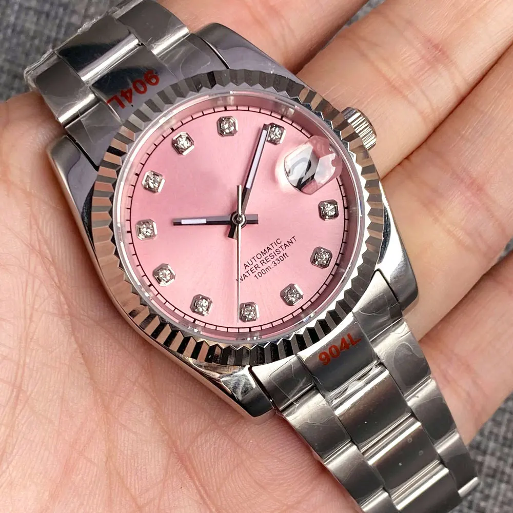 New BLIGER 36mm 39mm Sunburst Pink Dial Diamond Index NH35A Automatic Men Watch Stainless Steel Strap Sapphire Glass 2023