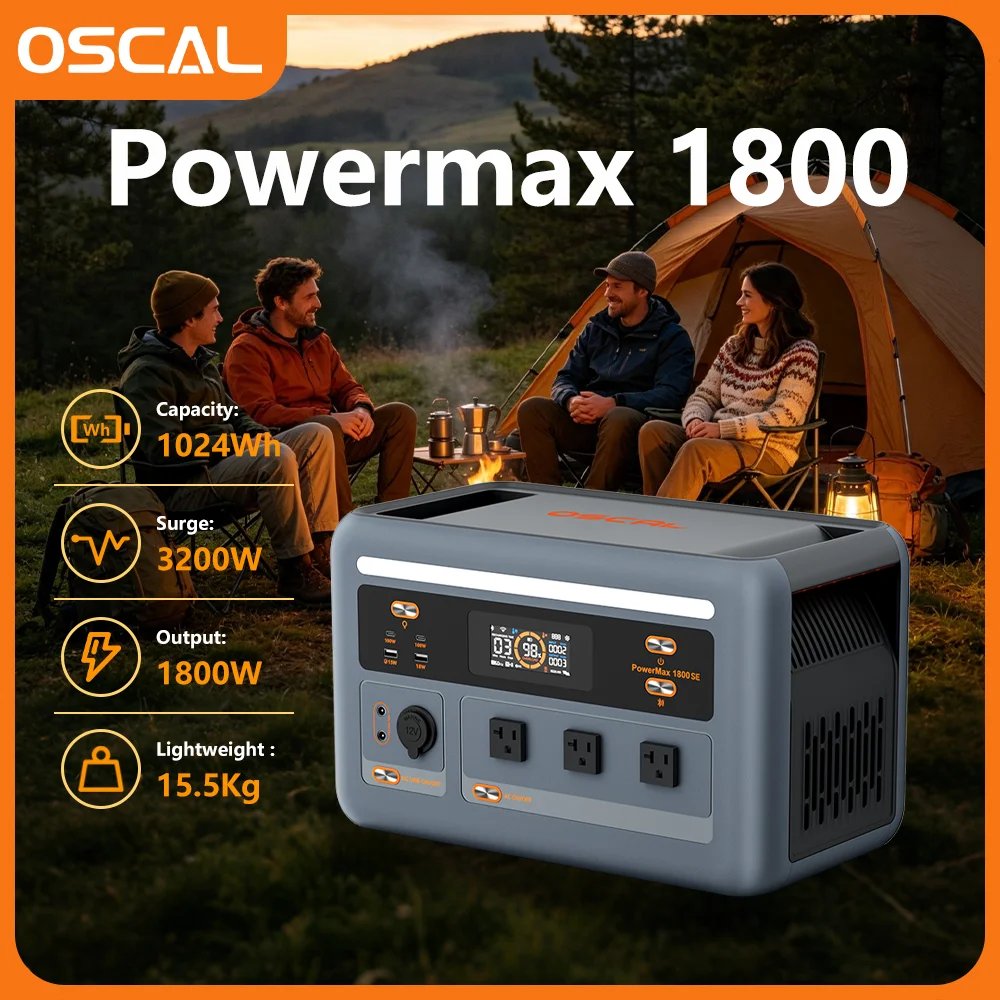 Image of OSCAL PowerMax 1800 Tragbare Powerstation, 2048Wh erweiterbar, 1800W Solargenerator mit 100W USB-C PD, LiFePO4-Batterie-Backup für Outdoor-Camping, Wohnmobile und Notfälle.