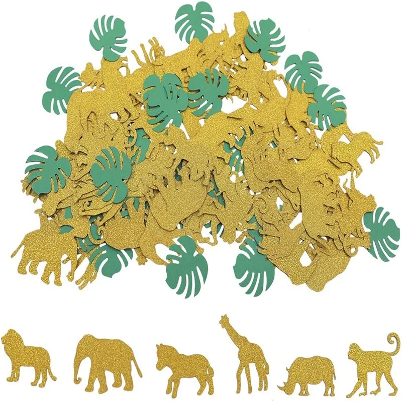 Jungle Animal Confetti Safari Theme Table Confetti Gold Glitter Animal Shape Confetti for Baby Shower Birthday Party Decorations