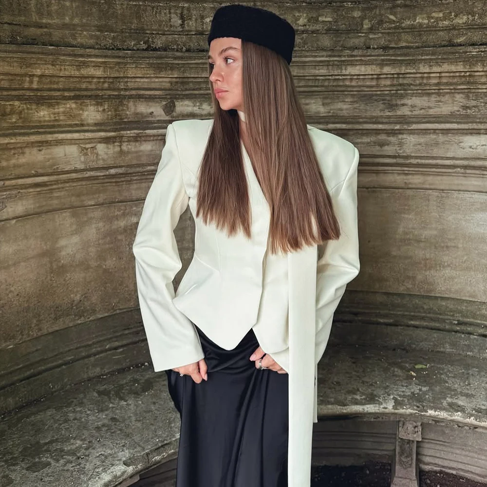 

Tuularose Stripe Tailored Coat For Women Lace Up V Neck Long Sleeves Coat Female Fashion Elegant High-End Formal Tailored Coat