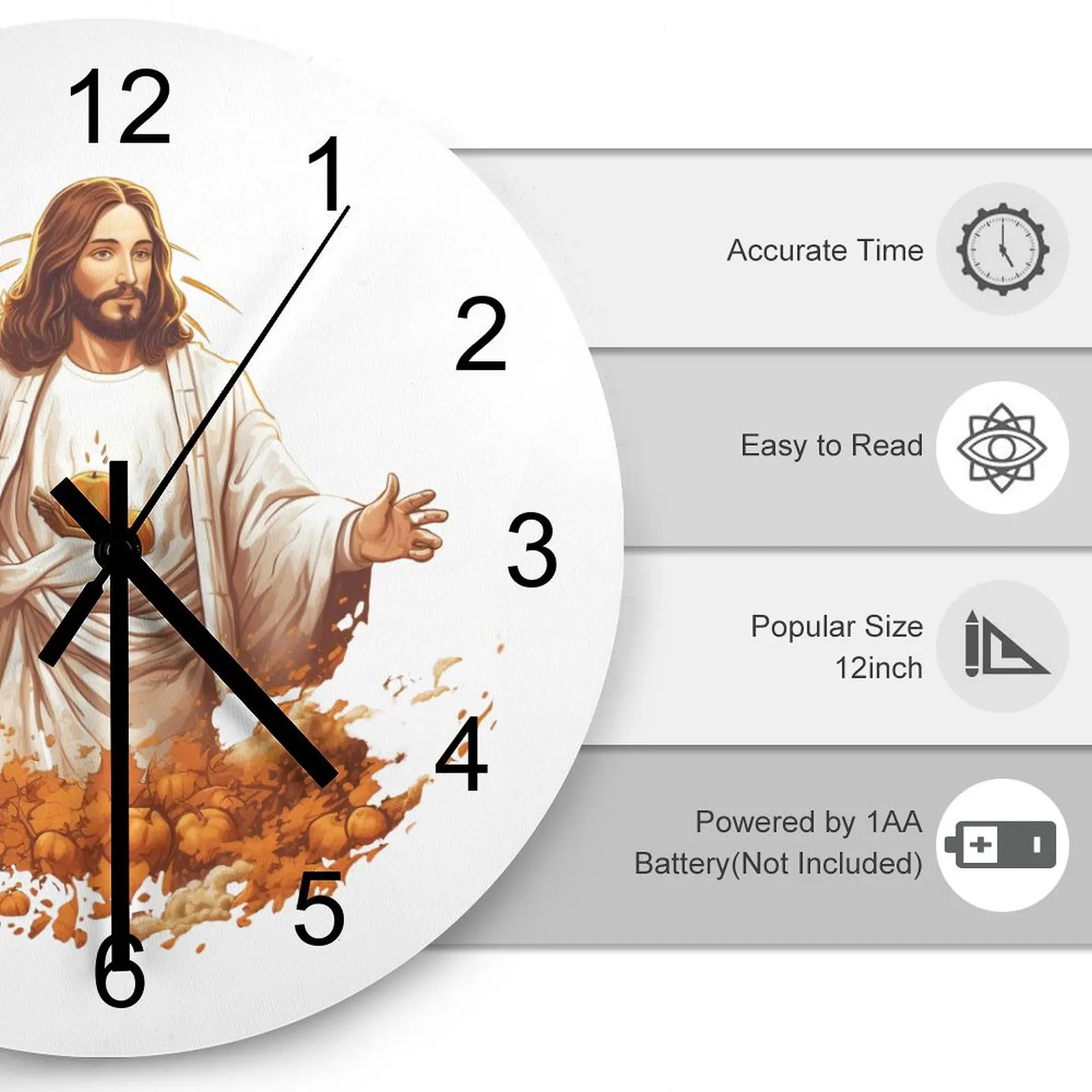 Nursery Wall Clock Religious Christ Bible Jesus Clocks 12 inch Mute Wood Round Multicolor Durable Novelty