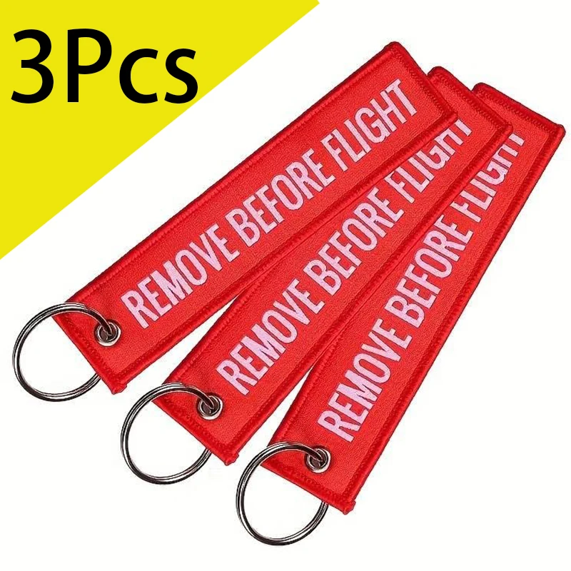 

3 Pcs Embroidery Aviation Keychain REMOVE BEFORE FLIGHT Keyring