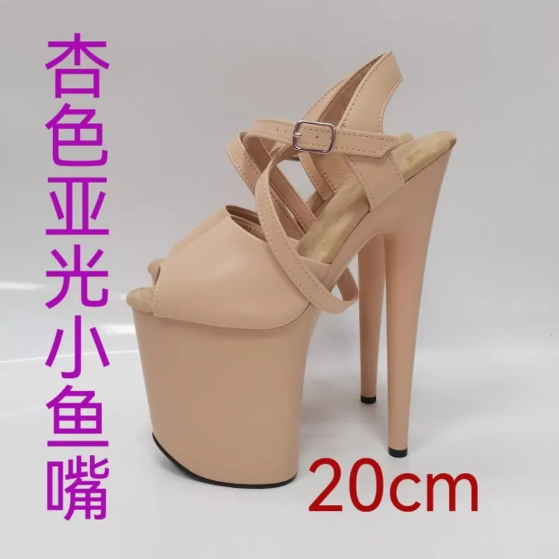

New Shoes 20cm Gothic Peep Toe Strip Pole Dance Heels Exotic Sexy Fetish Shoes 8Inch Catwalk Flock Elegant large size