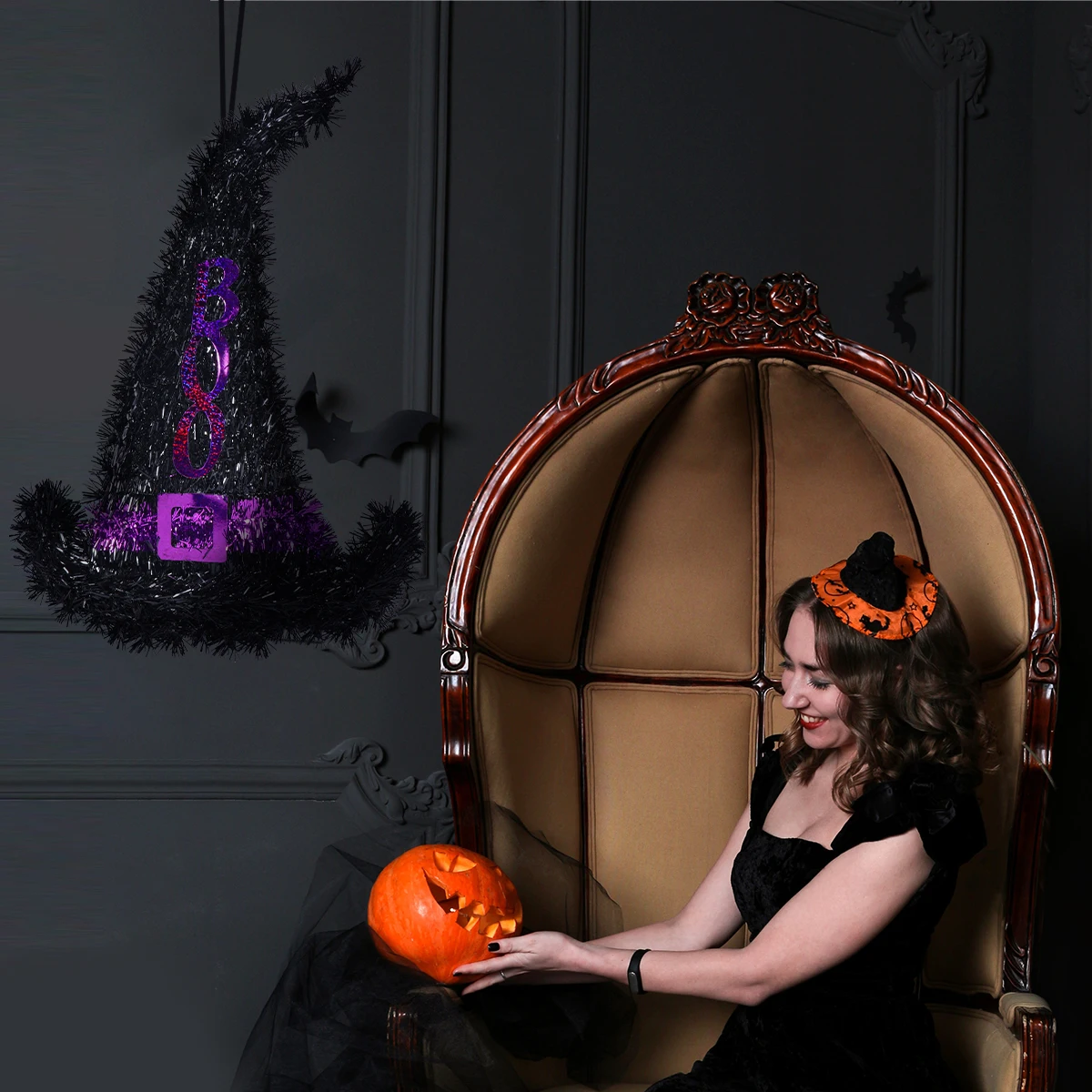 

2pcs Witch Hat Hanging Ornament Plastic Iron Wall Decor For Halloween Party Room Decoration Hanging Accessories Home