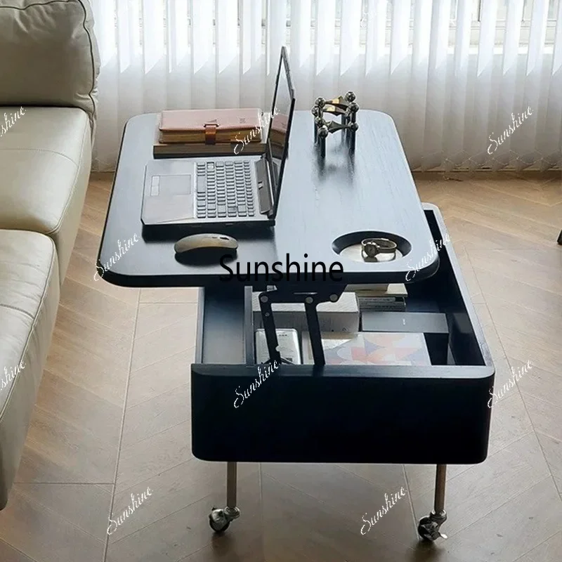 

Lift Top Coffee Table Vintage Wooden Side Table Multifunctional Small Space Living Room Furniture FT