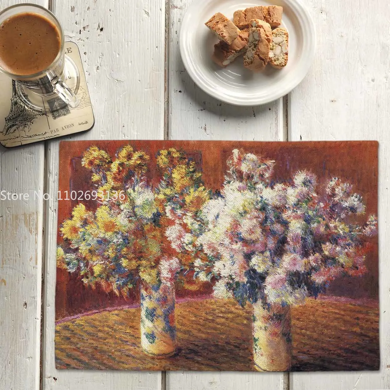 Monet Placemat Famous Oil Paintings Van Gogh Kitchen Decor Cotton Linen Dining Table Coaster Pad Bowl Coffee Cup Mats Tablecloth