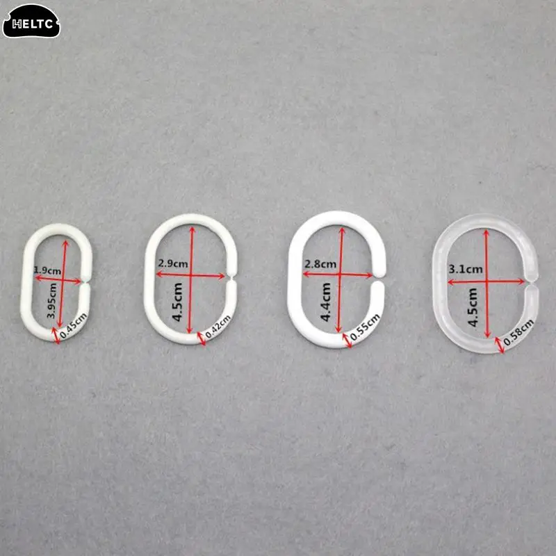 12PCS/lot White Transparent Plastic C Shape Bath Drape Shower Ring Loop Bendable Bathroom Curtain Hooks