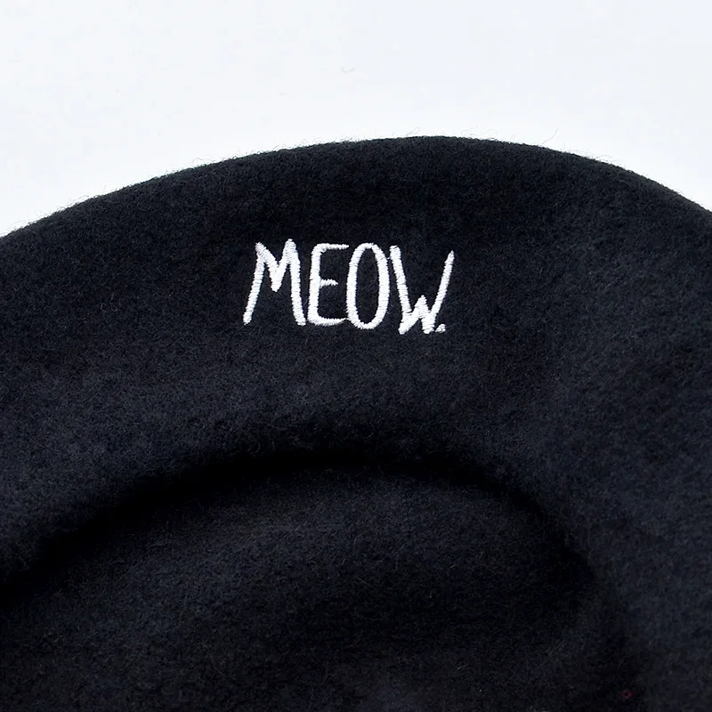 Black Wool Beret Female Winter Hats For Women Girls With Ears Pure Woolen Boina Feminina Flat Cap England Beret Bone Gorro