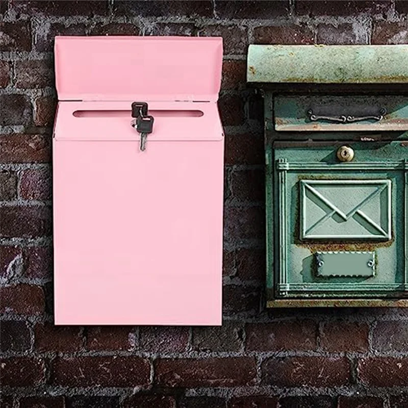 A24F-wandgemonteerde brievenbus Afsluitbare brievenbus Wandverzamelbox Boerderijbrievenbus + sleutel Geschikt voor thuiskantoor Roze