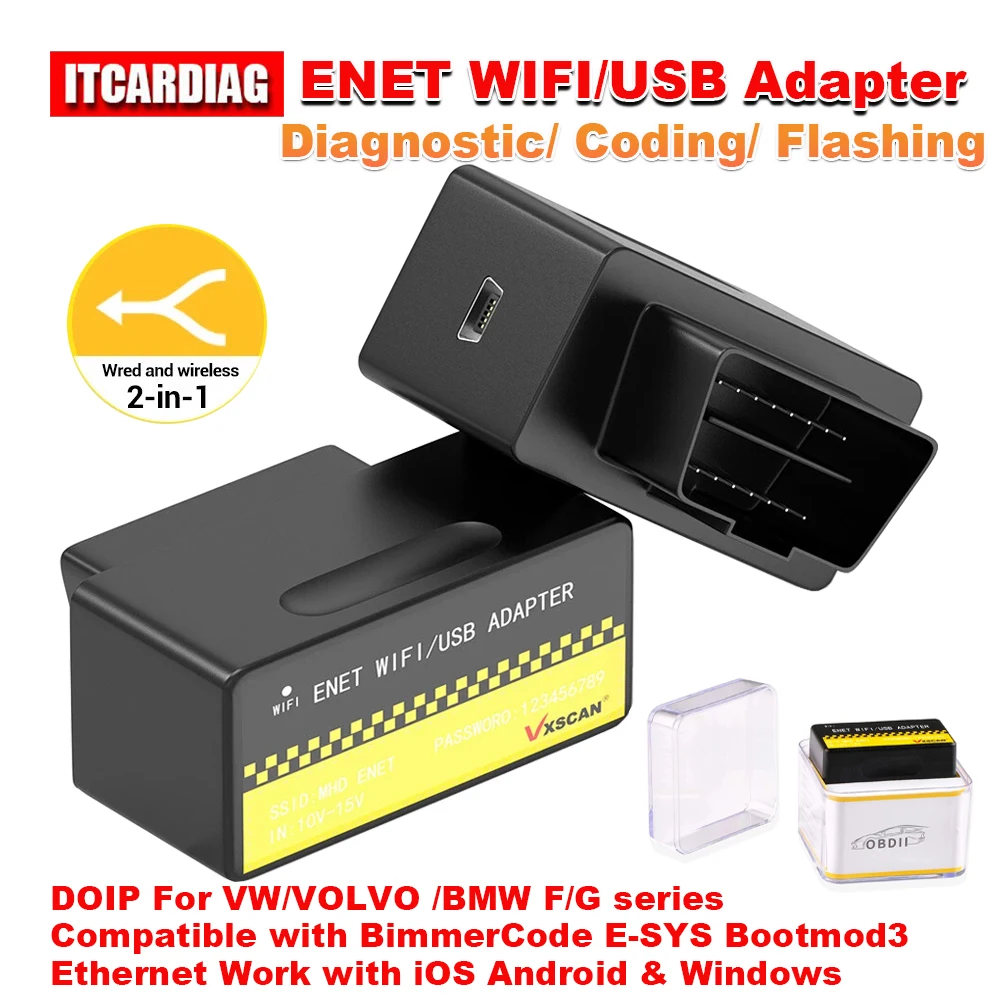 

OBD ENET WIFI/USB-адаптер DOIP для VW/VOLVO BMW F/G-серии работает с iOS Android Windows для BimmerCode E-SYS Bootmod3 Ethernet