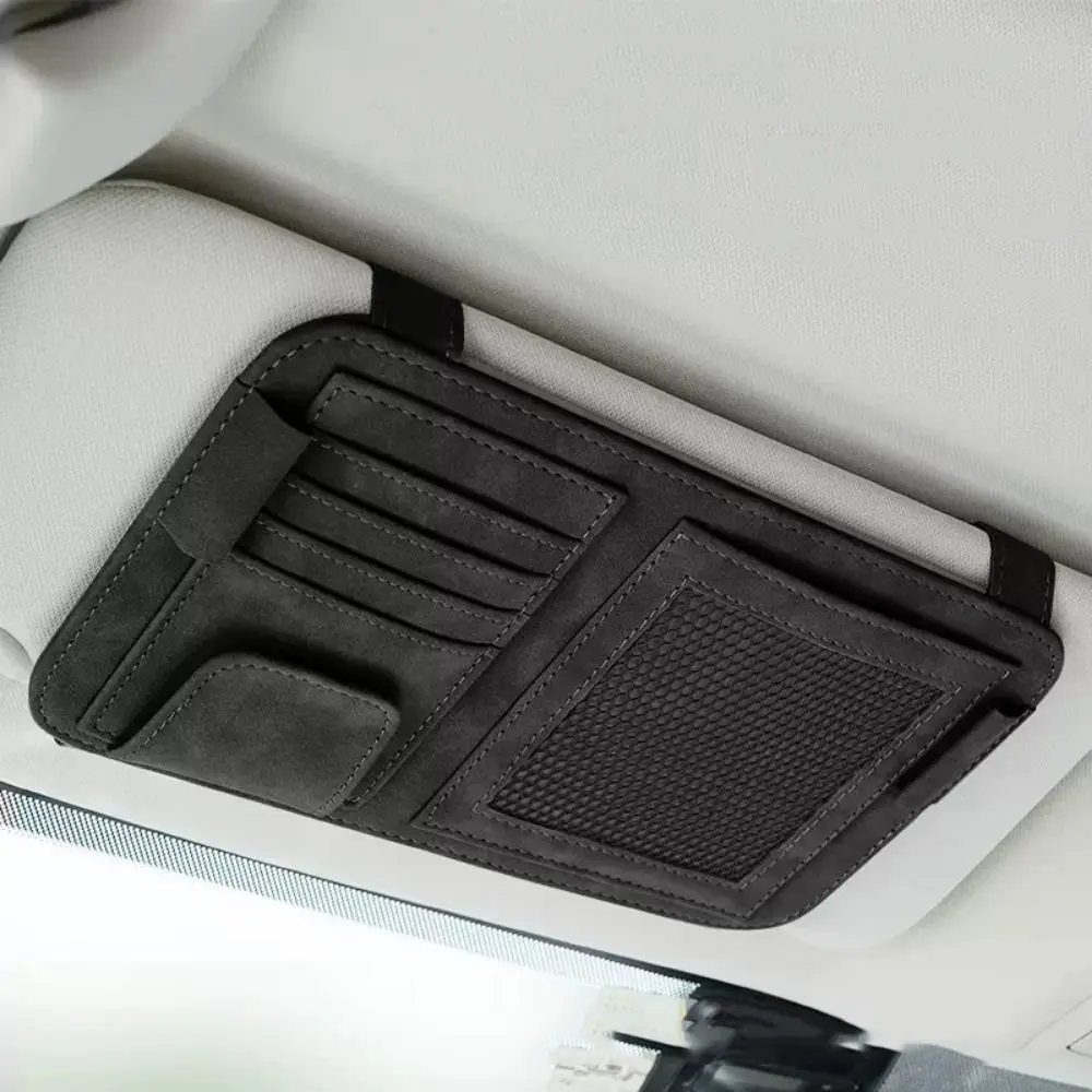 

Multi-compartment Car Sun Visor Organizer Net Pocket Easy To Install Sunshade Storage Bag Wear-proof Compact Sun Visor Pocket
