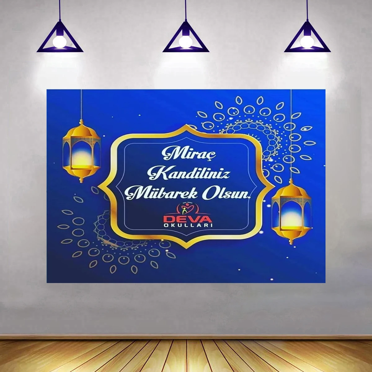 Fabric Muslim Ramadan Kareem Backdrop Mosque Silhouette Golden Arch Moon Stars Lanterns Islamic Background Eid Mubarak Holiday