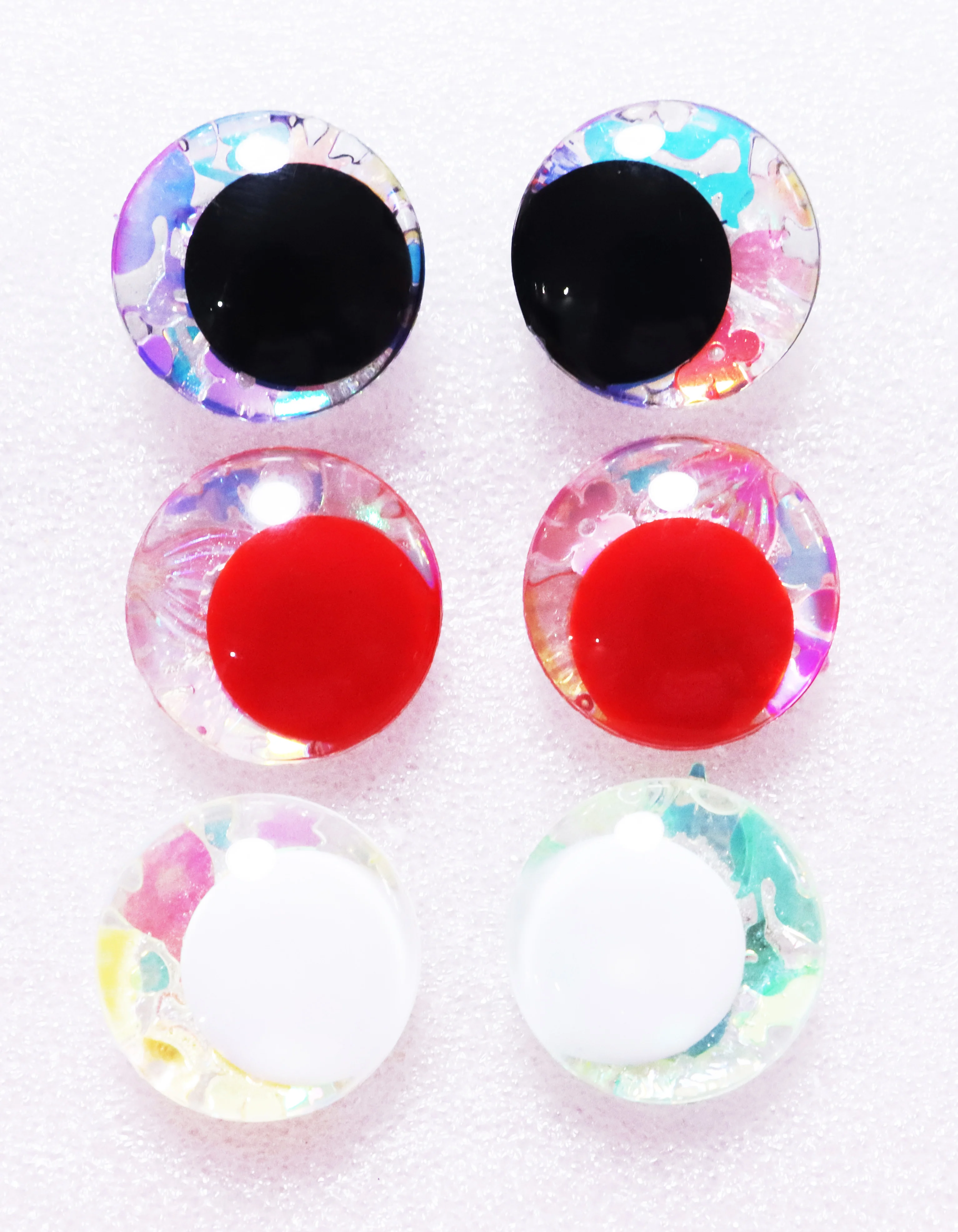 10 Stück/Set Handbemalte Farbige 12mm-40mm 3D Komische Runde Glitzer-Spielzeugaugen mit Hartem Gewichtsring - Größenoptionen – Detail 1
