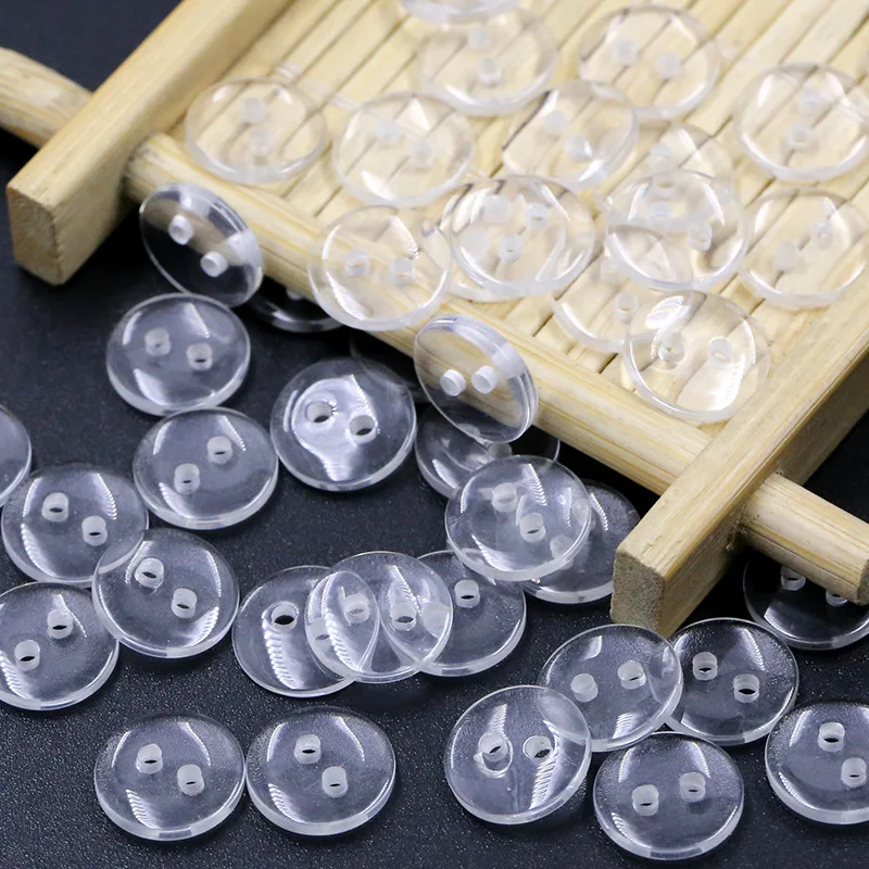 100pcs 12-20L 2holes Transparent Buttons Sewing Polyester Washer Shirt Button for Handmade DIY Kid Doll Clothes Accessories