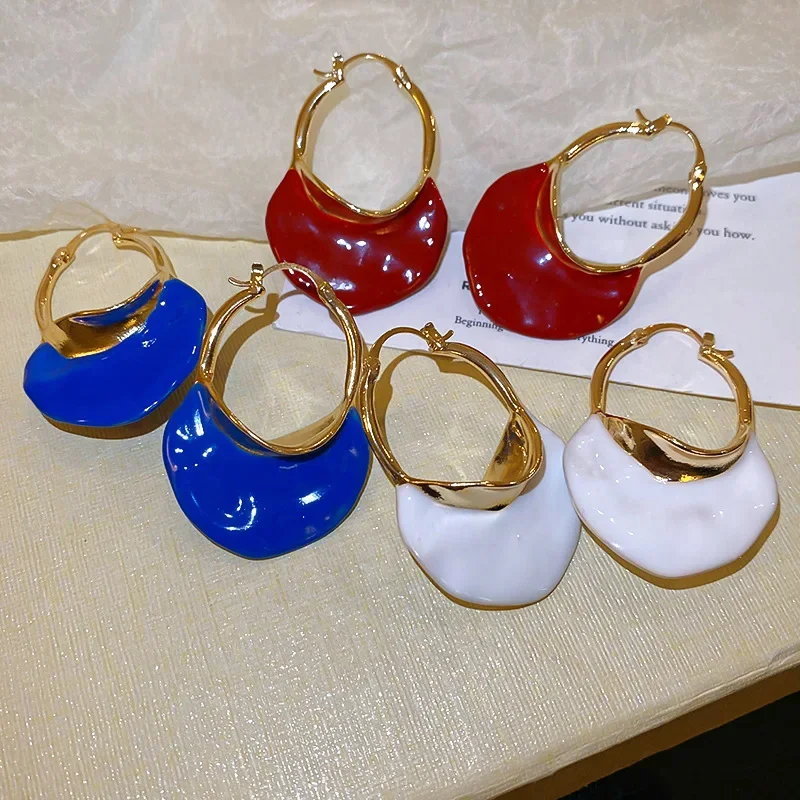 Minar Korean Style Colorful Enamel Bag Shaped Chunky Hoop Earrings for Women Gold Plated Alloy Statement Minimalist Jewelry