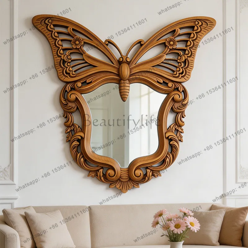 Creative butterfly contour art decorative mirror retro hollow carved special-shaped living room entrance wall mirror