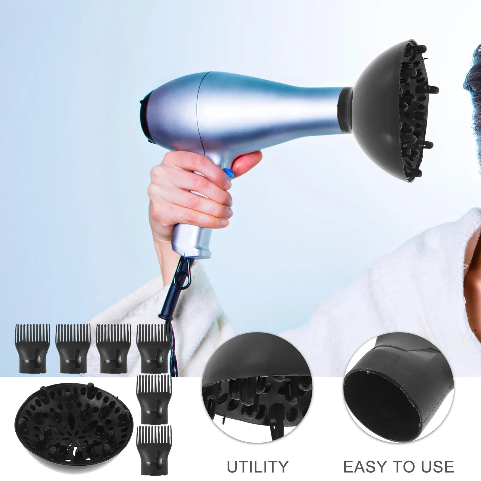 

1Set Hair Dryer Comb Attachment Universal Blow Dryer Nozzle with Diffuser Focus Airflow for Quick Drying Suitable for All