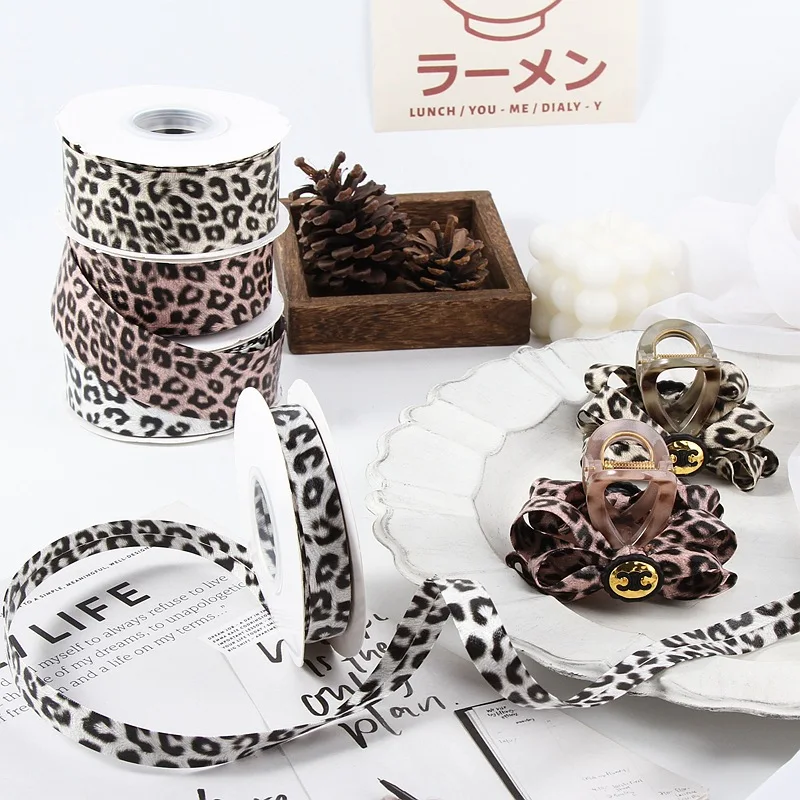 Leopard PU Polyester Ribbon Sewing Bias Tape For Craft Supplies Accessoires Hair Bow Making Cloth Decorativas Gift Wrapping