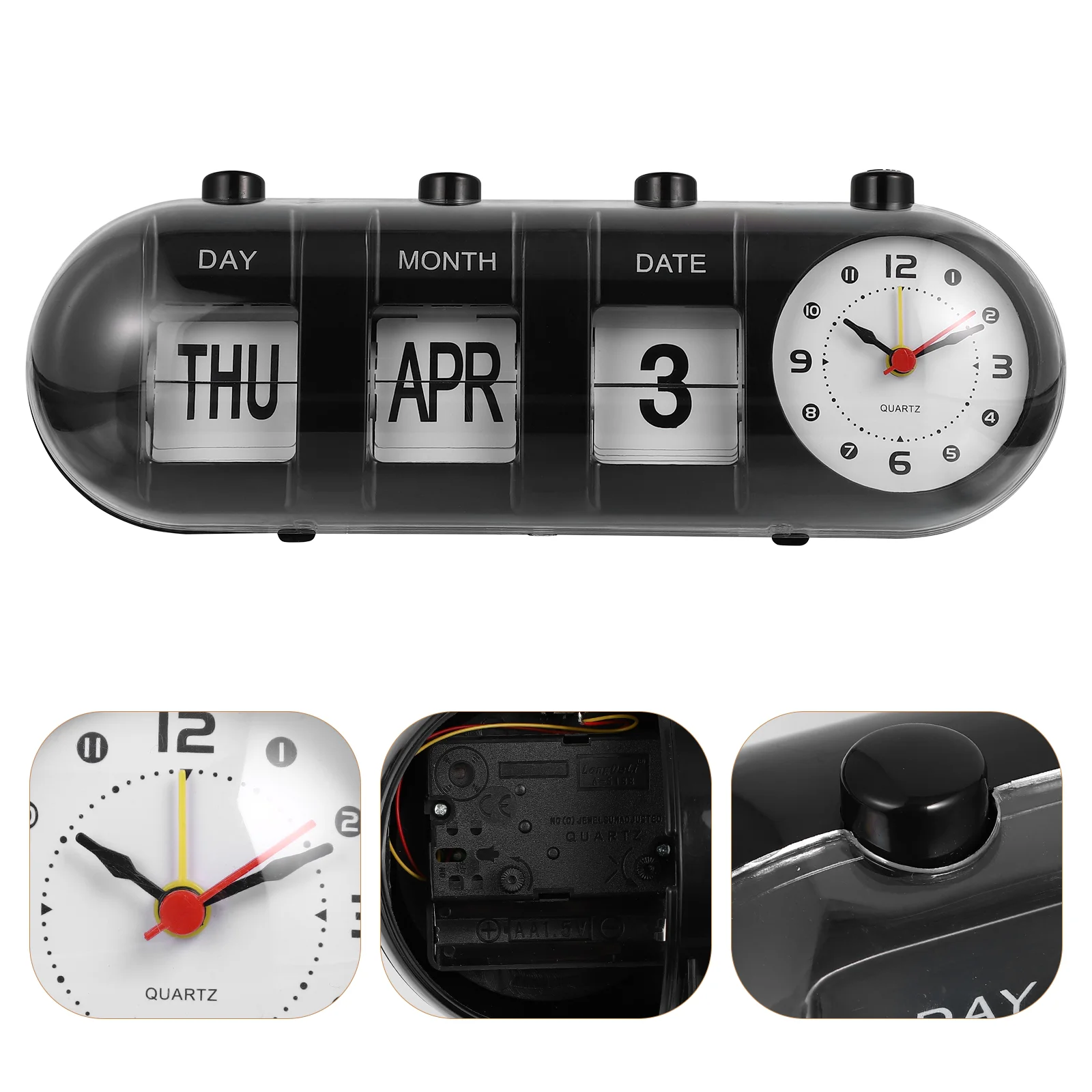 

1PCS ABS Plastic Manual Calendar Wall Clock Date Month Display Desk Alarm Clock Ideal for Home Office