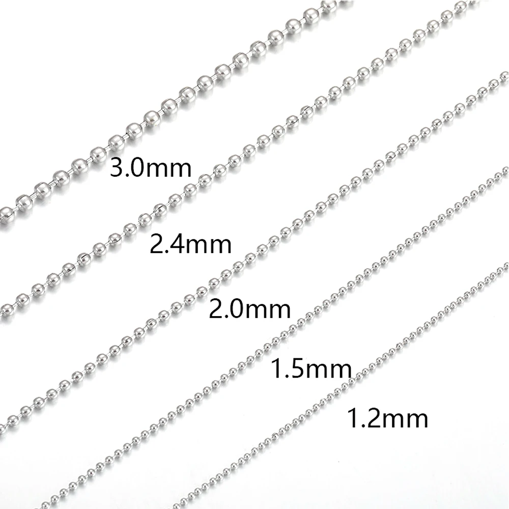 1 Meter Stainless Steel 1.2/1.5/2/2.4/3MM Round Ball Bead Chains Necklace Chain for DIY Jewelry Making Supplies Accessories Bulk