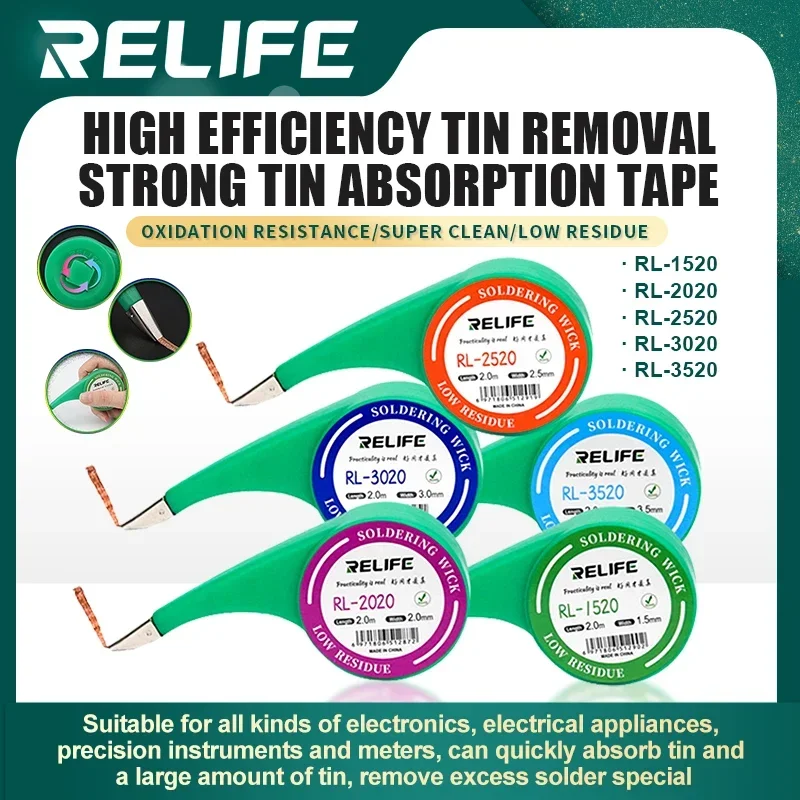 RELIFE Anti-heat Desoldering Wick Wire Mesh Accurate Control Sucker Braid for BGA Welding Repair Tool 1.5mm 2mm 2.5mm 3mm 3.5mm