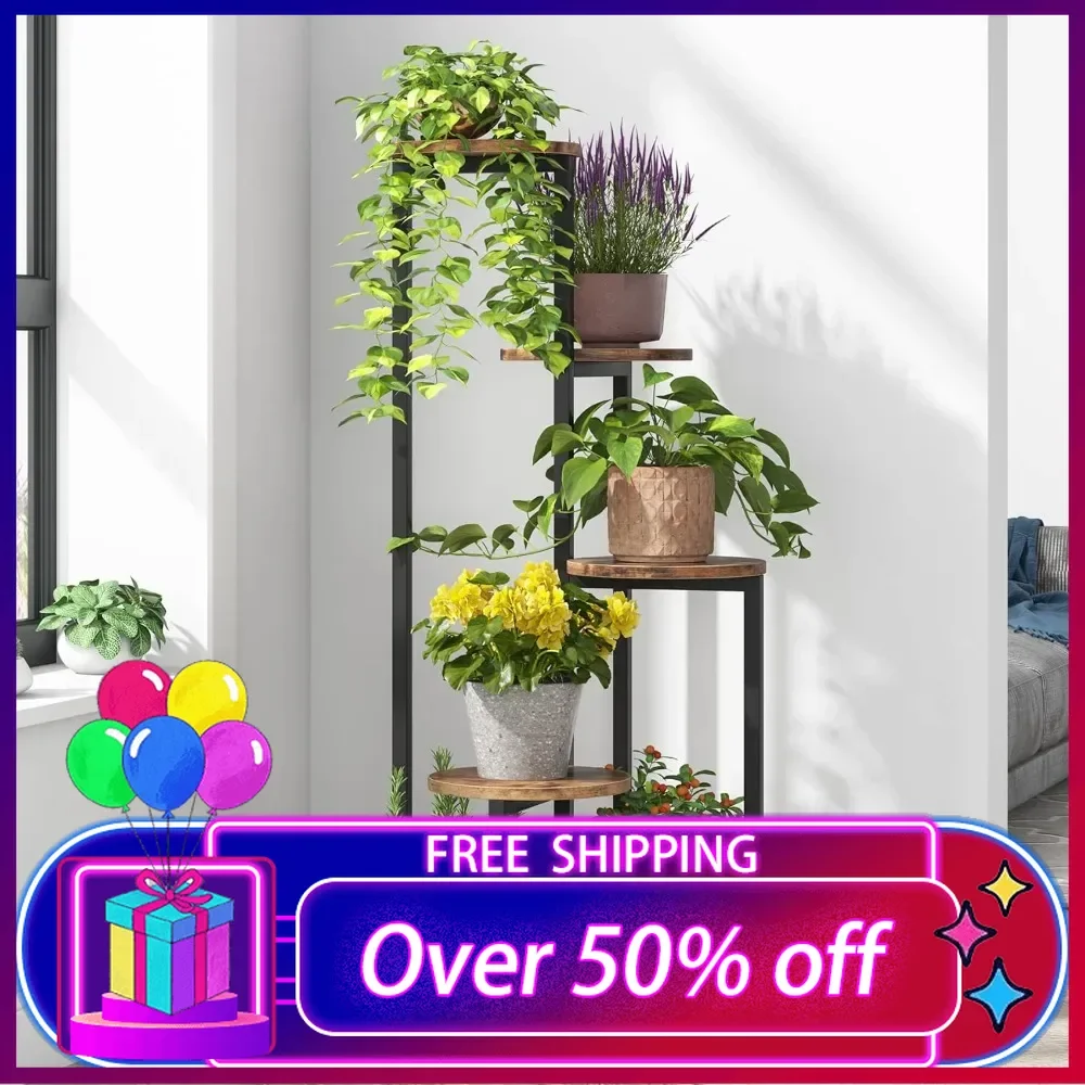 

Corner Plant Stand Indoor, 4-Tier Tall Plant Shelf Holders for Multiple Potted Plants, Wood Flower Pot Stands with Metal Frame