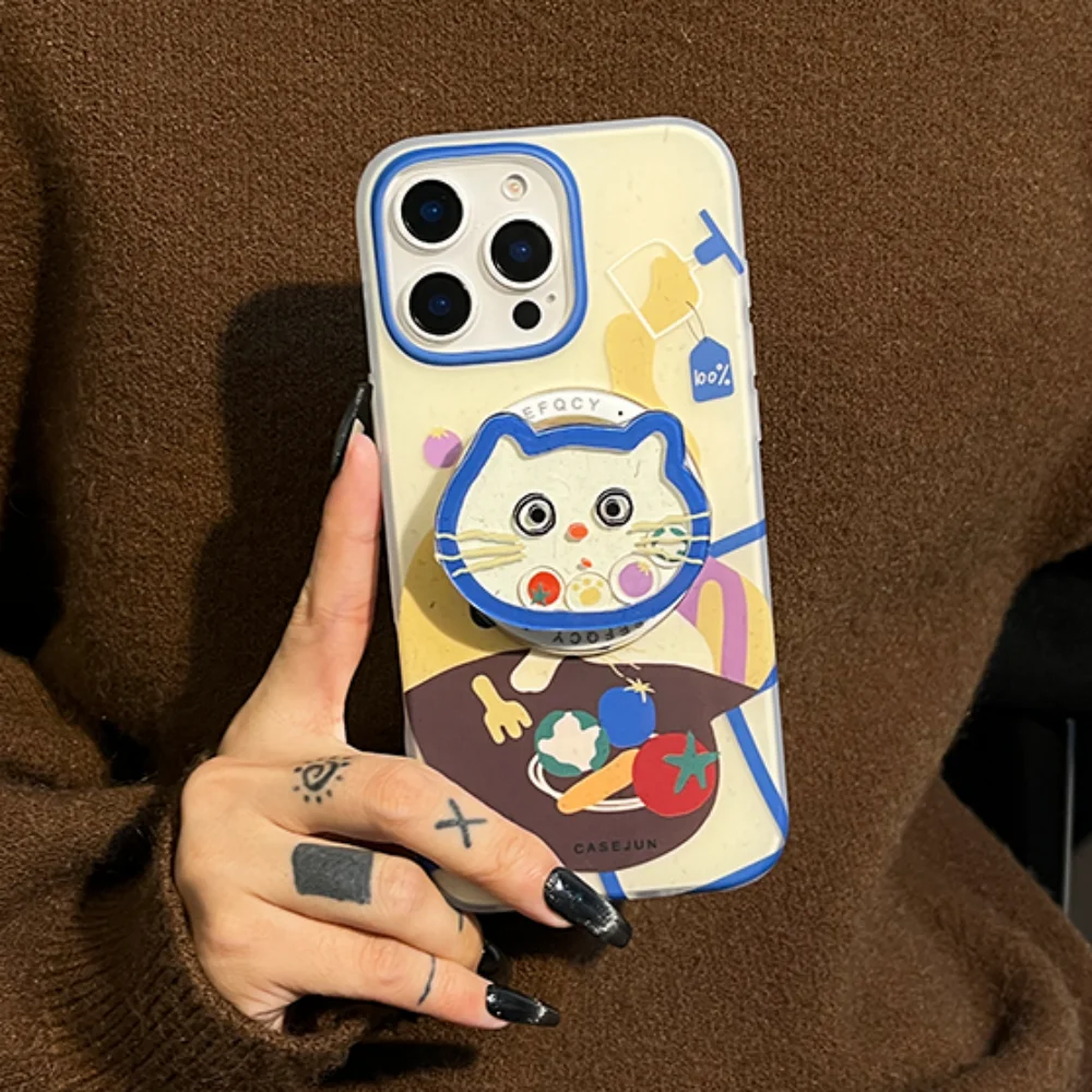 Корейский мультяшный забавный зыбучий песок Kitty для Magsafe Griptok, держатель для телефона, подставка для кольца на палец, поддержка IPhone 15, кронштейн для девочек