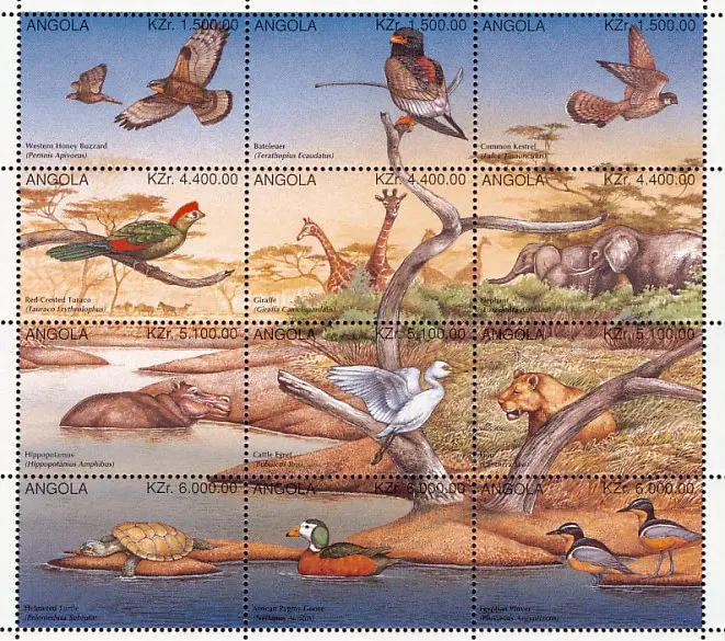 Angola Stamps Y1996 Wildlife Bird Lion Hippo Giraffe Souvenir Sheet New MNH Collectible Postage Stamps Material For Scrapbooking
