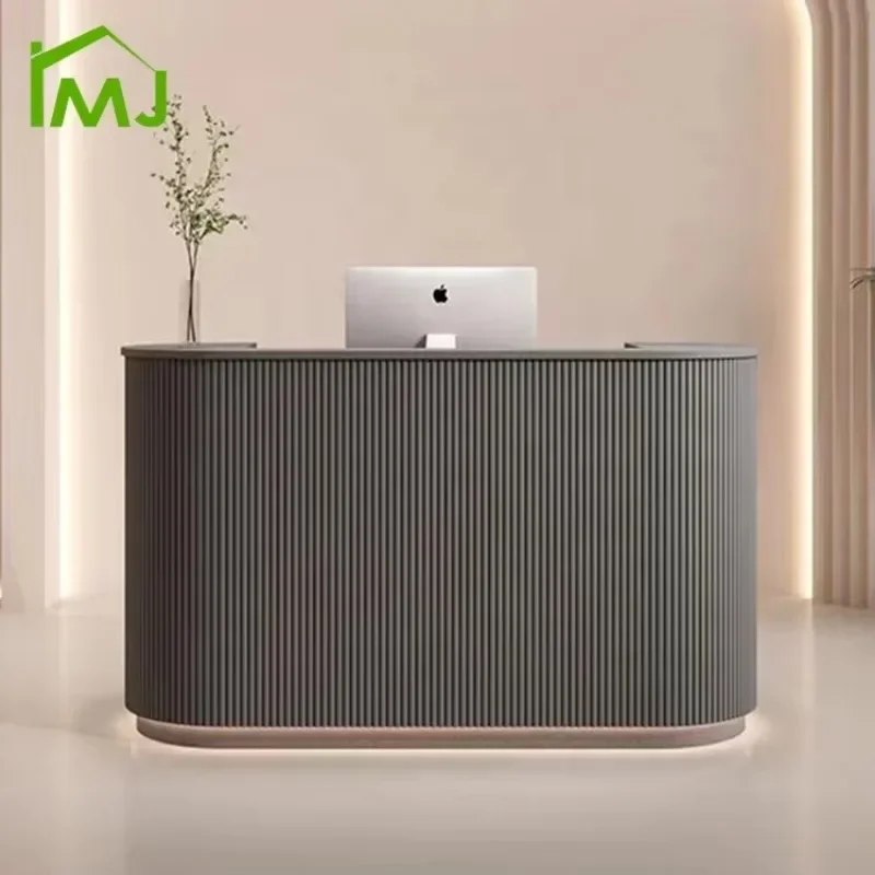 Modern Salon Checkout Counter LED customizable color barber shop Reception Desk