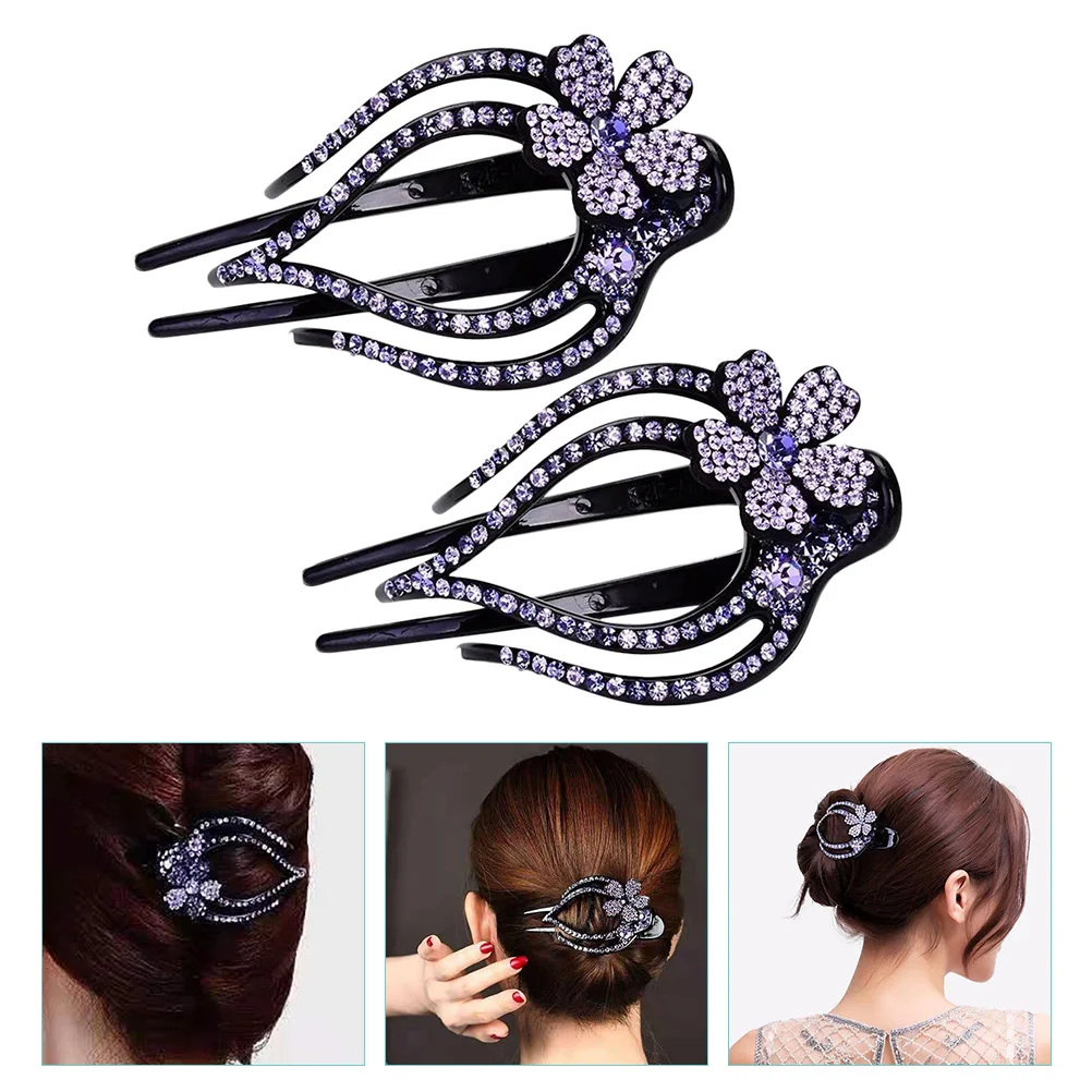 

2 Pcs Clip Charming Hair Accessories Women Headdress Rhinestones Clips The Flowers Claws for Parties