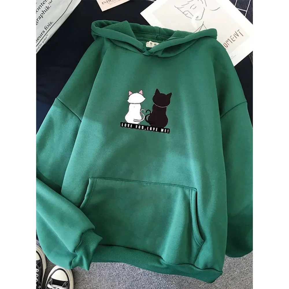 เสื้อฮู้ดแฟชั่นสตรี สไตล์สตรีทแวร์ ผ้าลินินผสม ใส่สบาย ทรงหลวม สำหรับฤดูใบไม้ร่วงและฤดูหนาว