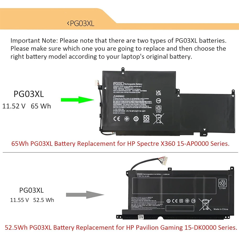 Imagem -02 - Bateria do Portátil para hp Spectre 65wh Pg03xl X360 15-ap0000 15t-ap000 Série 15-ap011dx 15-ap001nf 15-ap002ng 15-ap018ca 831758005