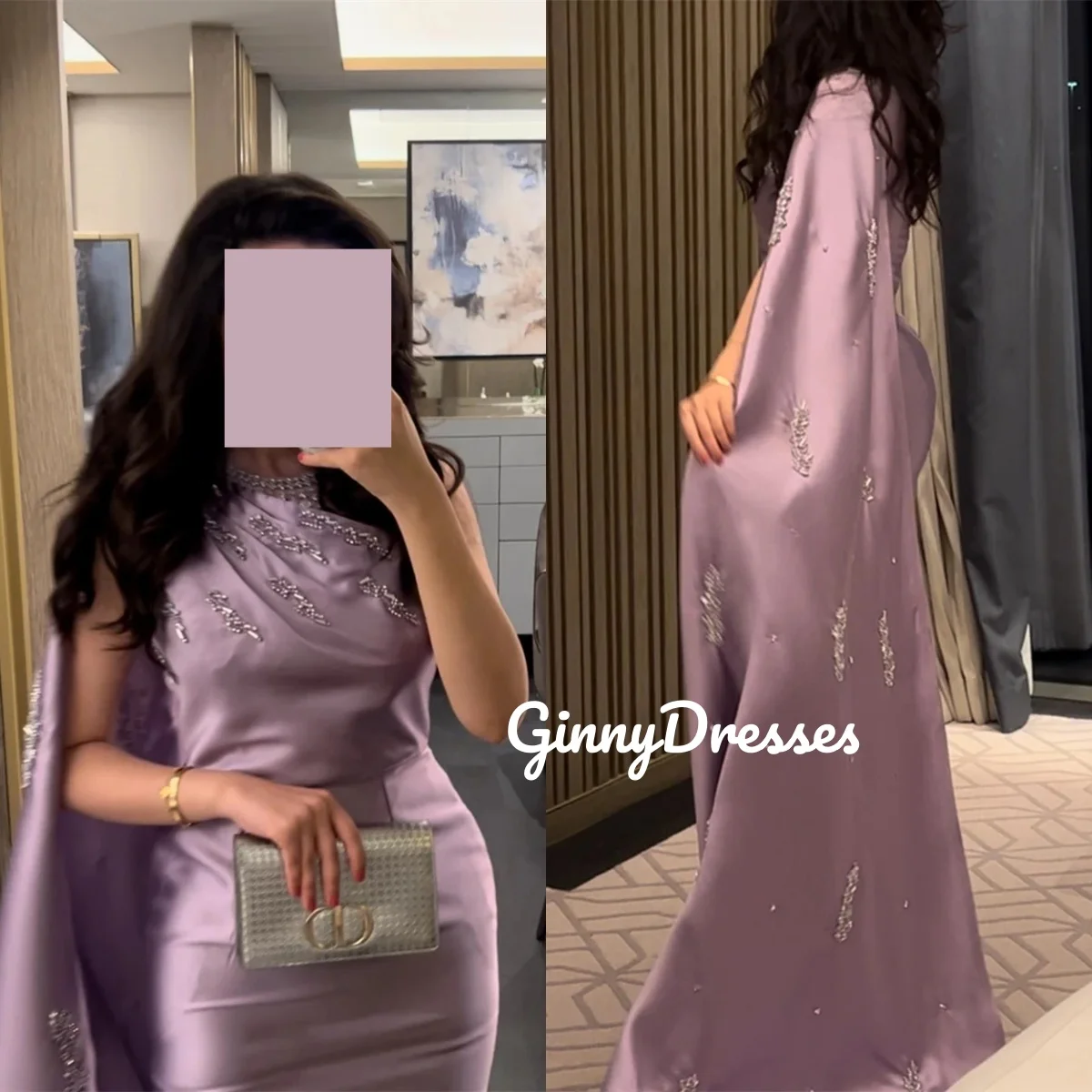 

فساتين سهرة Customize Sheath Scoop Neckline Lilac Elegant Party Dresses For Women Floor-Length Beadings Dresses For Special Even