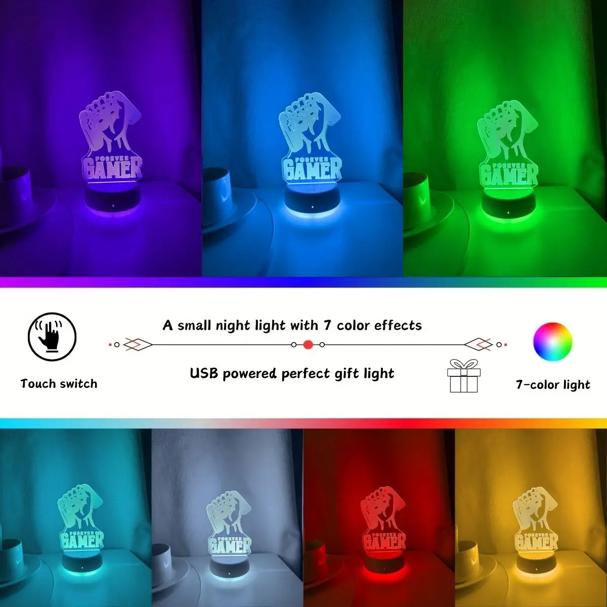 USB 3D Night Light Game Fist Atmosphere Light Color Touch Change Night Light Room Decoration Desk Lamp