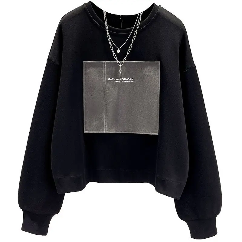 Street Casual Loose Pullovers Top Spring Autumn New Long Sleeve Solid Color Thin Short Hoodies Korean Fashion Women Clothing