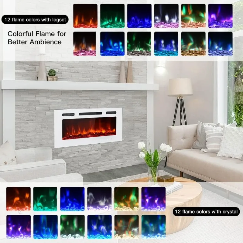 Electric Fireplace Inserts Freestanding Heater for The Living Room Floating Fireplace with 12 LED Colors, Space Heaters,30inch