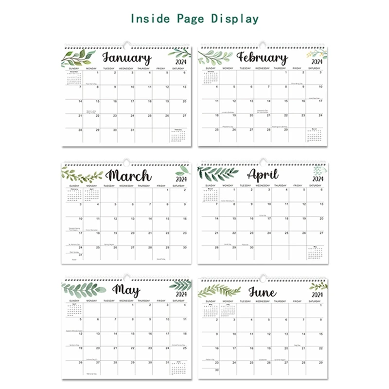 ปฏิทินติดผนัง2ชิ้นปฏิทิน18เดือนจาก2024-Jun ม.ค. 2025,14 8x11.5นิ้วลวดคู่ผูกกับตะขอแขวน