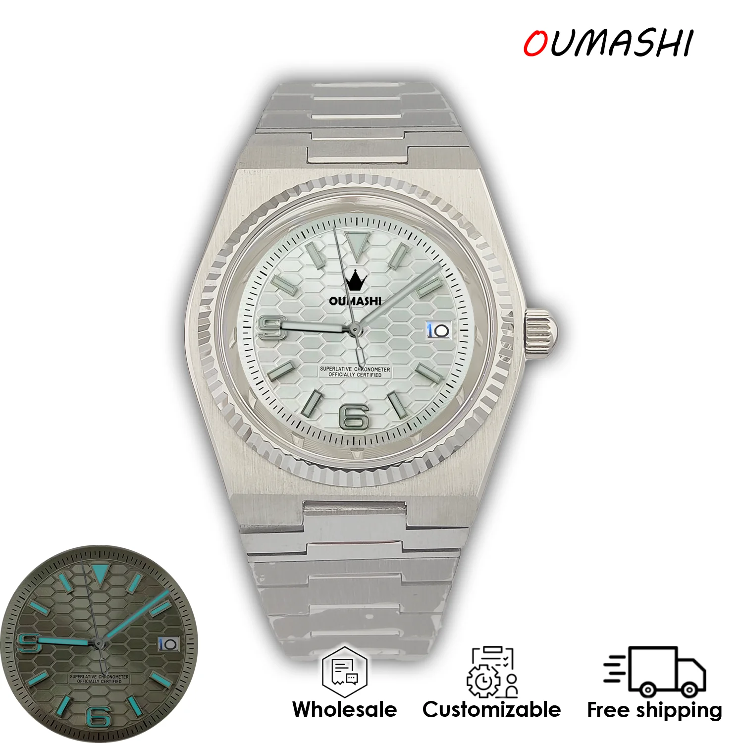 ساعة رجالية فاخرة 40 ملم NH35 حركة ميكانيكية أوتوماتيكية أزرق جليدي مضيء زجاج الياقوت ساعة مخصصة للرجال