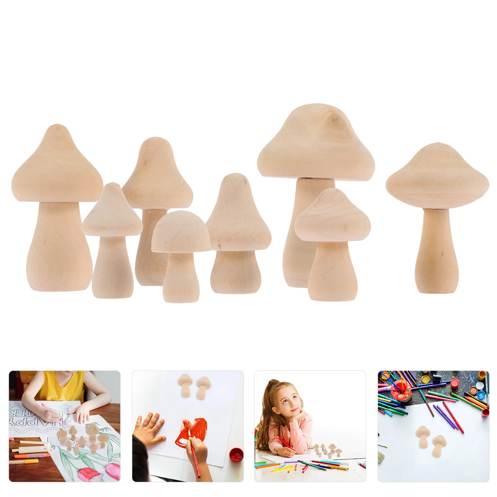 8 Uds. De clavijas de setas de madera DIY, juego de manualidades sin pintar para niños, actividad de arte educativo, adorno de decoración para el hogar y la Oficina