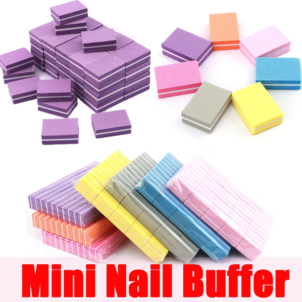 2 Way Mini Buffers Block Random Colors Buffing Sanding Files Sponge Nail Art Tools