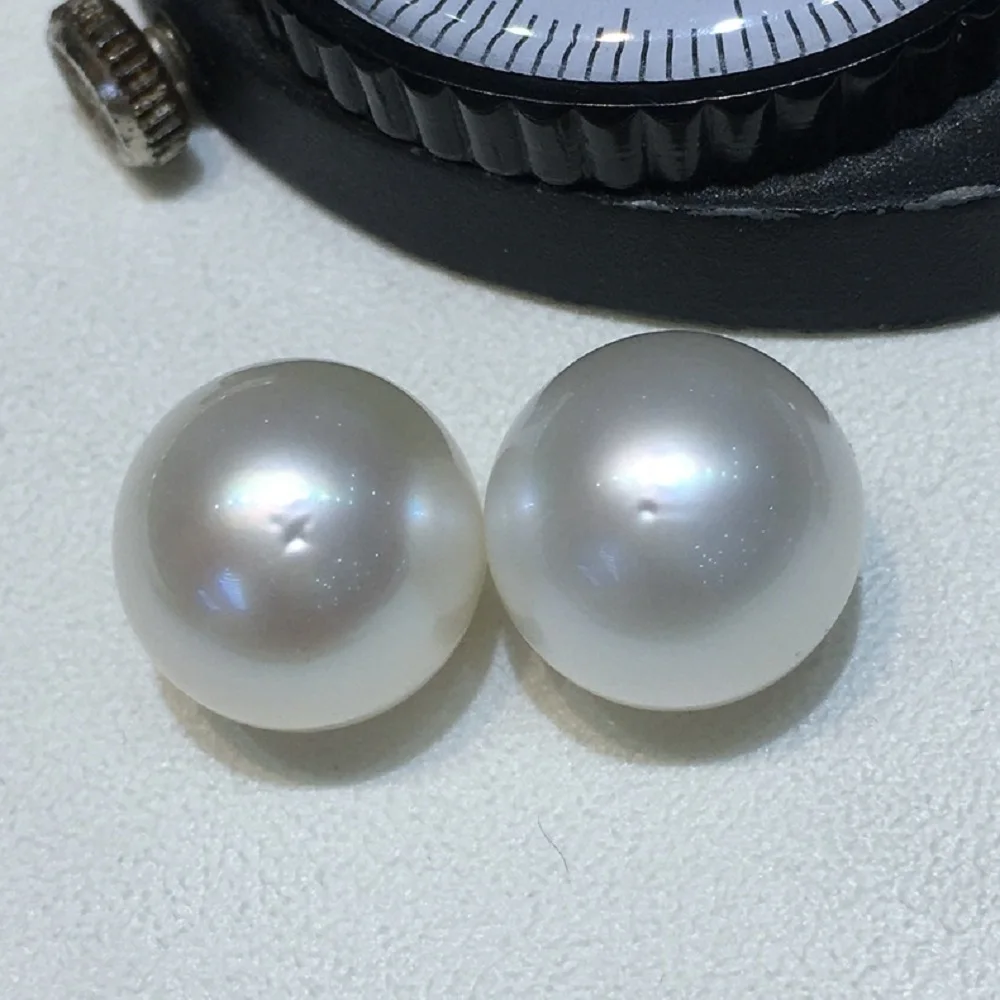 

hot Huge AAA 9-10mm 10-11mm 11-12mm natural south sea white round Pearl Earrings Minor flaws 14k