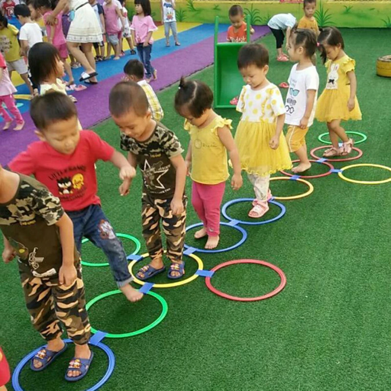 Children Brain Games Hopscotch Jump Circle Rings Set Kids Sensory Play Indoor Outdoor For Training Sports and Entertainment Toy