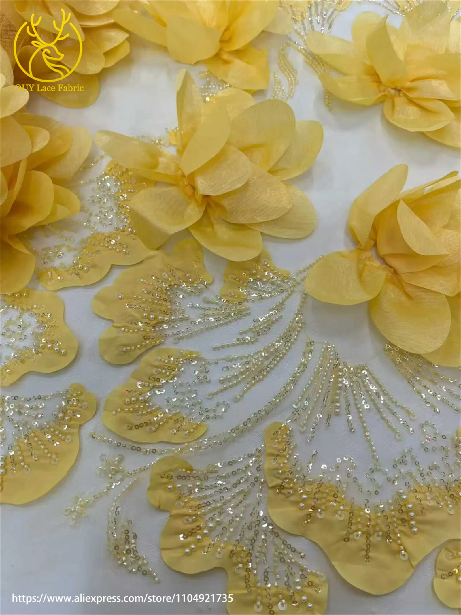 3D Blumenmuster Afrikanischer Braut-Spitzenstoff 2026 Neueste Französische Nigerianische Pailletten-Spitze für Brautkleider und Hochzeitsmode – Detail 15