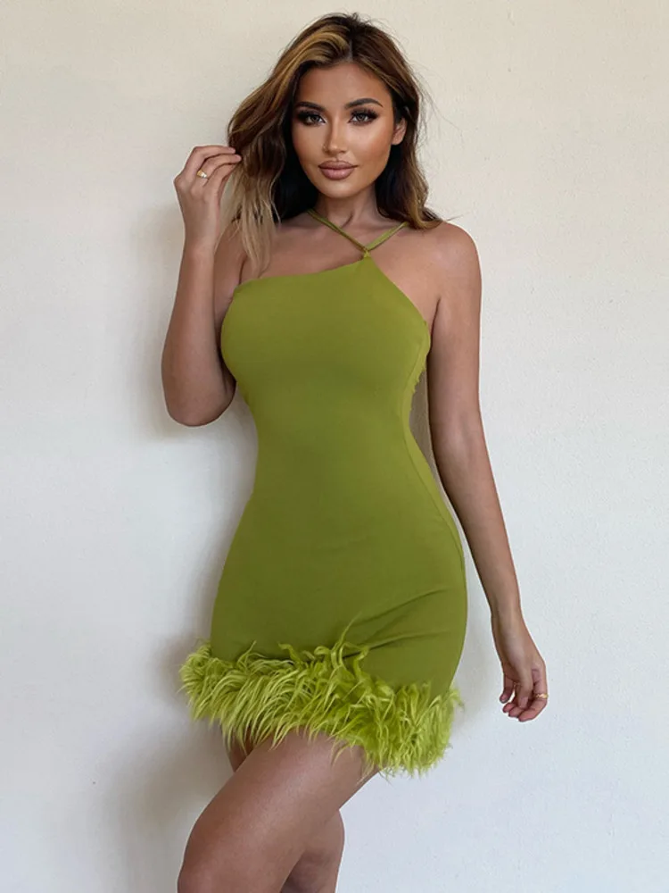 

Mozision Inclined Shoulder Tassel Skinny Mini Dress For Women Robe Strapless Backless Sundress Ladies Club Party Sexy Dress