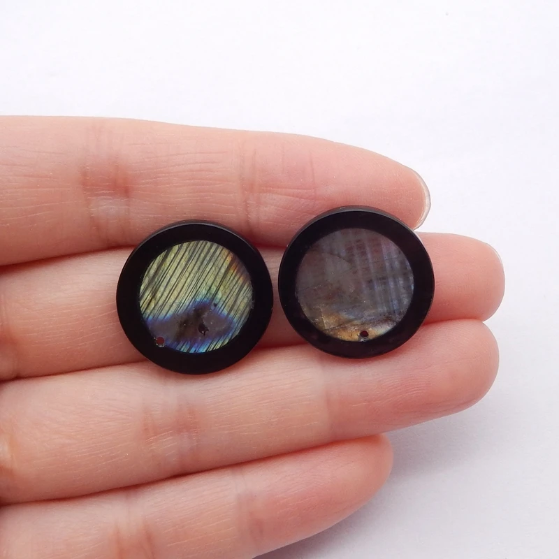 Natural Stone Flash Labradorite Obsidian Semiprecious Fashion Jewelry Women Round Earrings Accessories 20x3mm 4g