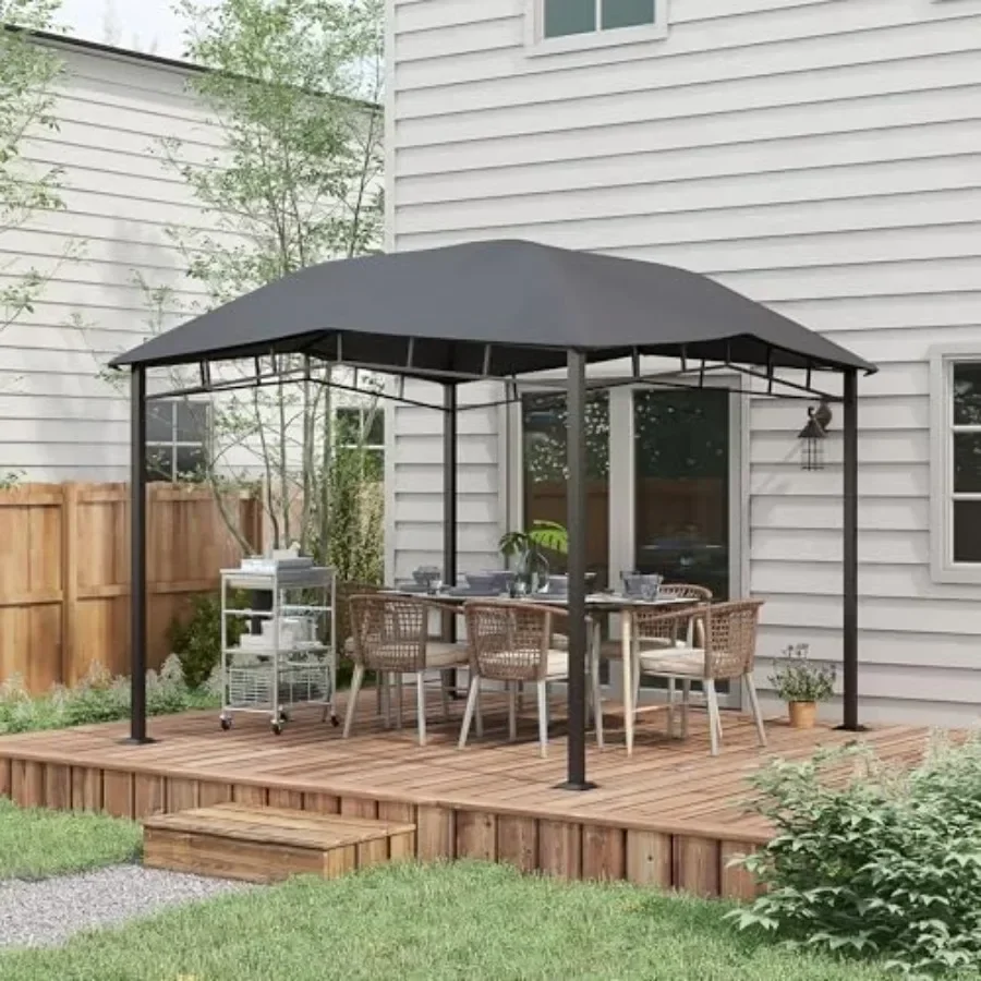 10' x 10' t Top Patio Gazebo Outdoor  with Unique Geometric Design Roof All-Weather Steel Fe Gray