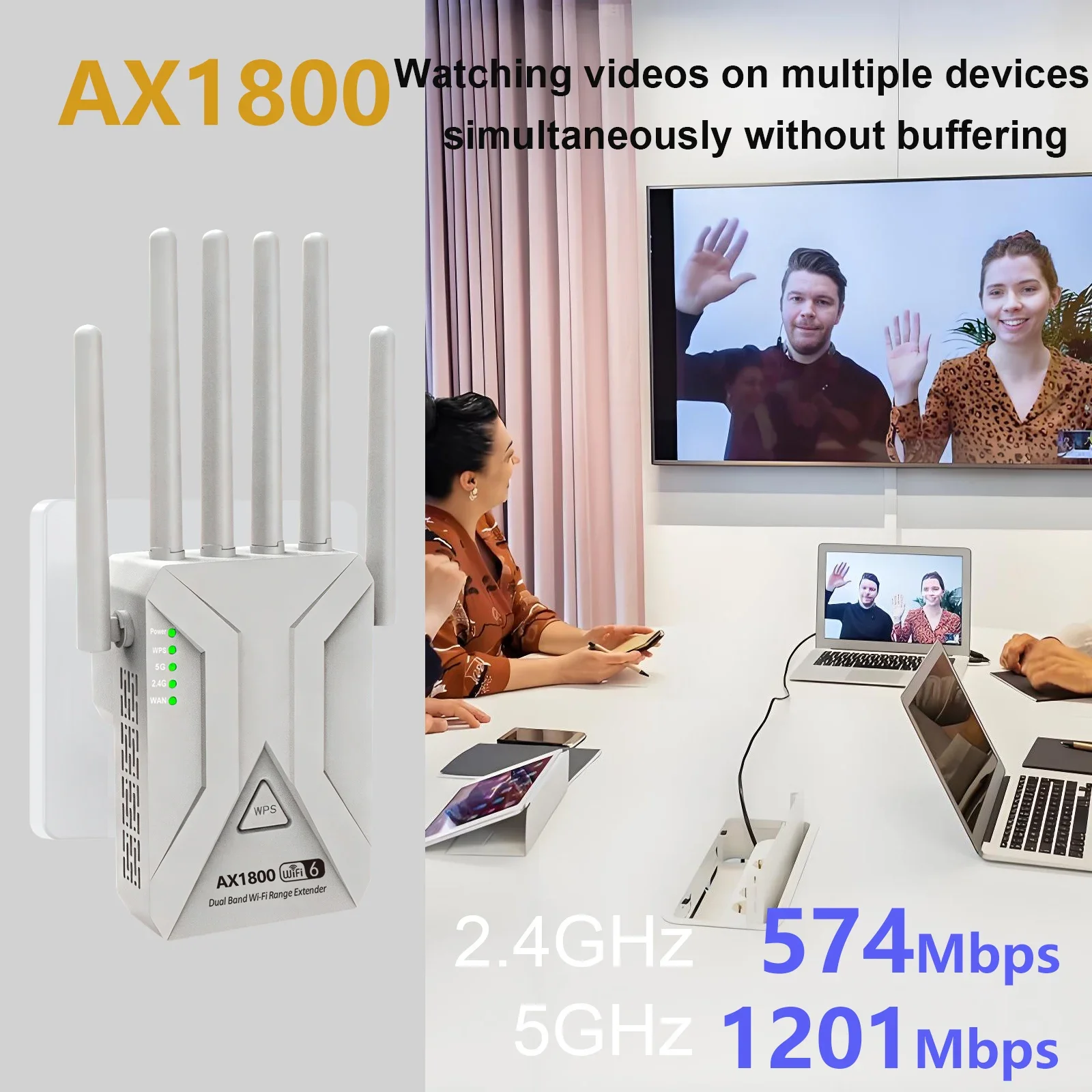 KEBIDUMEI Wzmacniacz Sygnału WiFi 1800Mbps z 6 Antenami, Repeater 5GHz 2.4GHz, Sieć Dalekiego Zasięgu 1200Mbps WLAN do Biura i Domu — zdjęcie produktu 2