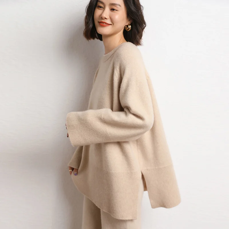 2023 Spring Autumn Winter 100% Cashmere Sweater Round Collar Knit Pullover Women\'s High Quality Female Loose Large Size Top