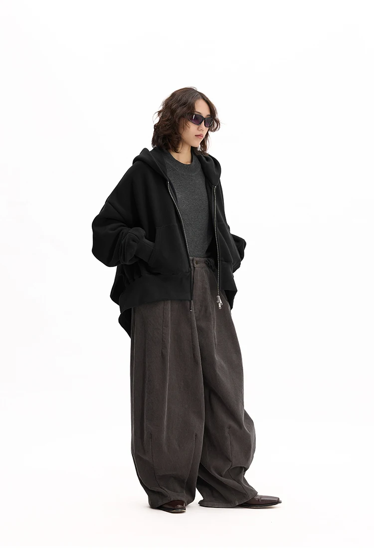 Irregular Sweatshirt~ Black Hooded Sweatshirt Women's Jacket, All-Cotton, Loose Fit, Casual, Slimming, New Autumn Style