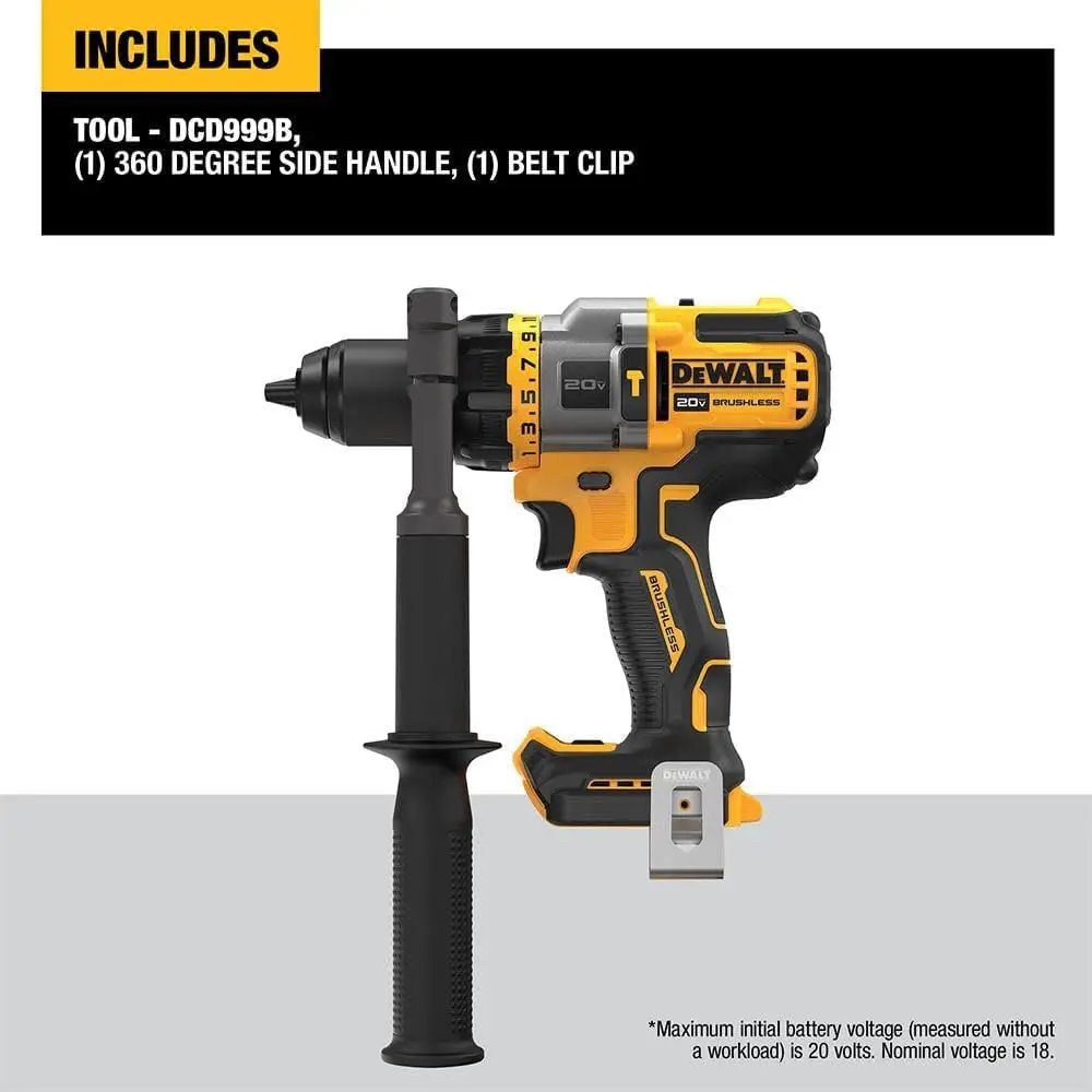 

DEWALT DCD999 20V MAX Brushless Hammer Drill Driver 1/2" FLEXVOLT ADVANTAGE 3-Speed LED 1400W High Torque